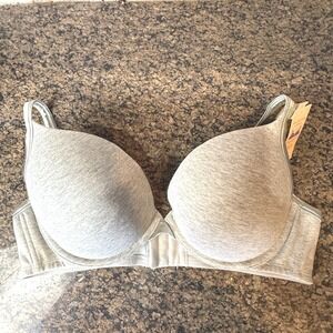 Cacique Cotton Boost Plunge Bra Light Gray 42C Padded Underwire